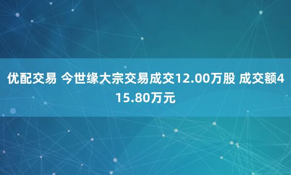 优配交易 今世缘大宗交易成交12.00万股 成交额415.80万元