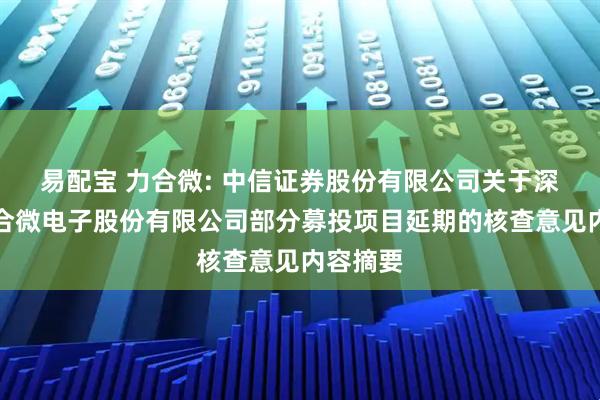 易配宝 力合微: 中信证券股份有限公司关于深圳市力合微电子股份有限公司部分募投项目延期的核查意见内容摘要