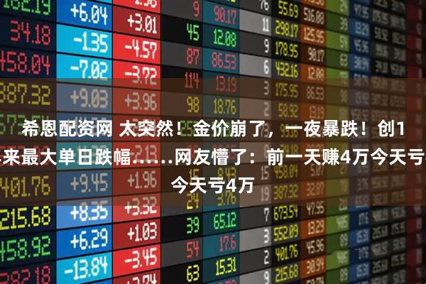 希恩配资网 太突然！金价崩了，一夜暴跌！创12年来最大单日跌幅……网友懵了：前一天赚4万今天亏4万